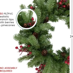 Sale Real Touch™? Noble Fir with Berries Artificial Christmas Wreath - Unlit - 24