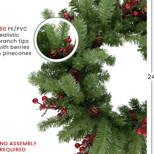 Sale Real Touch™? Noble Fir with Berries Artificial Christmas Wreath - Unlit - 24" Unlit