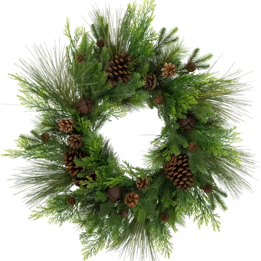 Clearance Real Touch™? Pinecones and Jingle Bells Artificial Christmas Wreath - 26" - Unlit Pre Decorated