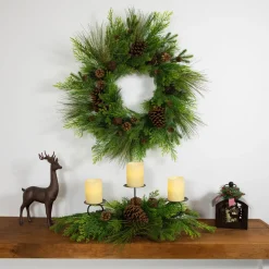 Clearance Real Touch™? Pinecones and Jingle Bells Artificial Christmas Wreath - 26" - Unlit Pre Decorated