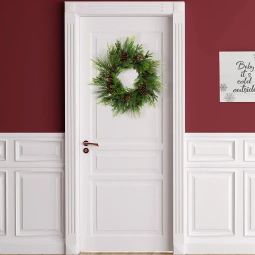 Clearance Real Touch™? Pinecones and Jingle Bells Artificial Christmas Wreath - 26" - Unlit Pre Decorated