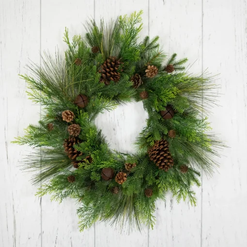 Clearance Real Touch™? Pinecones and Jingle Bells Artificial Christmas Wreath - 26" - Unlit Pre Decorated
