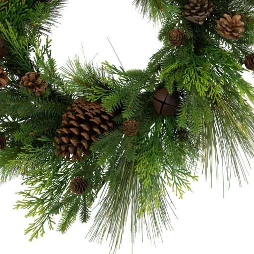 Clearance Real Touch™? Pinecones and Jingle Bells Artificial Christmas Wreath - 26" - Unlit Pre Decorated