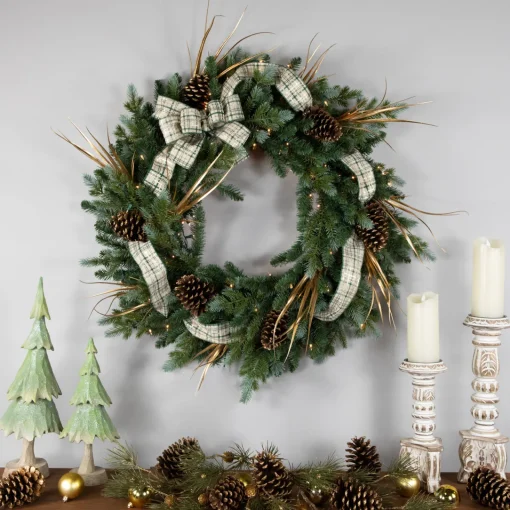 Hot Real Touch™? Pre-Lit Blue Spruce Artificial Christmas Wreath - 48" - Clear Lights Pre Lit