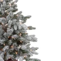 Best Real Touch™? Pre-Lit Medium Saratoga Spruce Flocked Artificial Potted Christmas Tree 4' - Clear Lights Potted