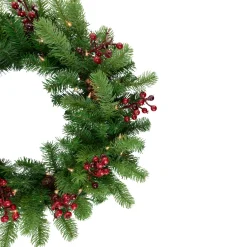 New Real Touch™? Pre-lit Noble Fir with Berries Artificial Christmas Wreath - 24