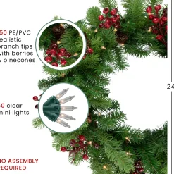 New Real Touch™? Pre-lit Noble Fir with Berries Artificial Christmas Wreath - 24