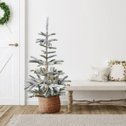 Real Touch™? Pre-Lit Nordmann Fir Flocked Artificial Christmas Tree - 4.5' - Warm Clear LED Lights Flocked