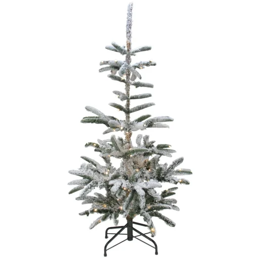 Real Touch™? Pre-Lit Nordmann Fir Flocked Artificial Christmas Tree - 4.5' - Warm Clear LED Lights Flocked