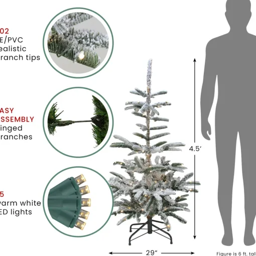 Real Touch™? Pre-Lit Nordmann Fir Flocked Artificial Christmas Tree - 4.5' - Warm Clear LED Lights Flocked