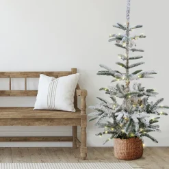 Hot Real Touch™? Pre-Lit Slim Flocked Nordmann Fir Artificial Christmas Tree - 6.5' - Warm Clear LED Lights Flocked
