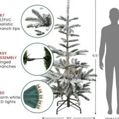 Hot Real Touch™? Pre-Lit Slim Flocked Nordmann Fir Artificial Christmas Tree - 6.5' - Warm Clear LED Lights Flocked
