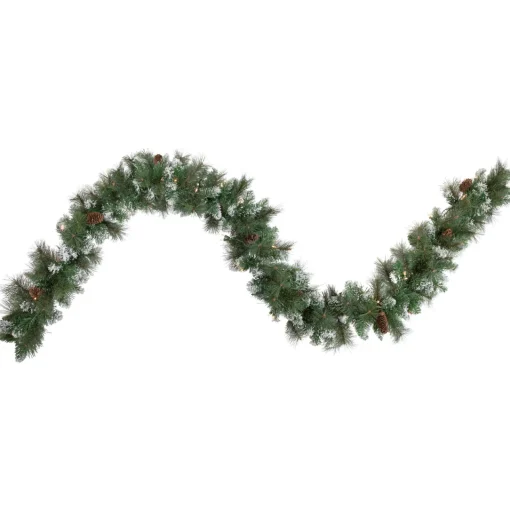 Clearance Real Touch™? Pre-lit Snow Valley Pine Artificial Christmas Garland - 9' x 10" - Clear Lights Frosted & Flocked