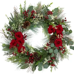Sale Real Touch™? Roses and Berries Artificial Christmas Wreath - 30" - Unlit Unlit