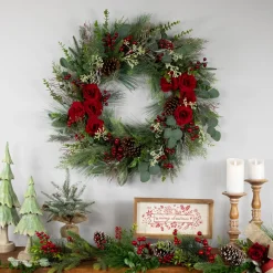 Sale Real Touch™? Roses and Berries Artificial Christmas Wreath - 30" - Unlit Unlit