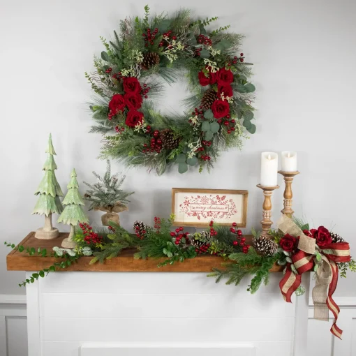 Sale Real Touch™? Roses and Berries Artificial Christmas Wreath - 30" - Unlit Unlit