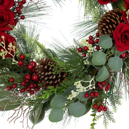 Sale Real Touch™? Roses and Berries Artificial Christmas Wreath - 30" - Unlit Unlit