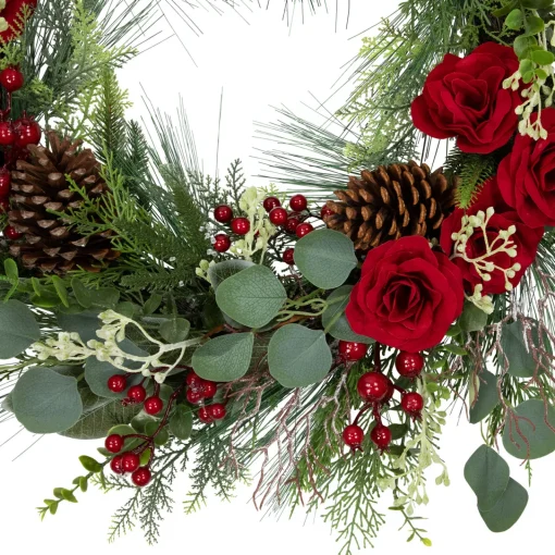 Sale Real Touch™? Roses and Berries Artificial Christmas Wreath - 30" - Unlit Unlit