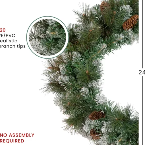 Real Touch™? Snow Valley Pine Artificial Christmas Wreath - Unlit- 24" Pre Decorated