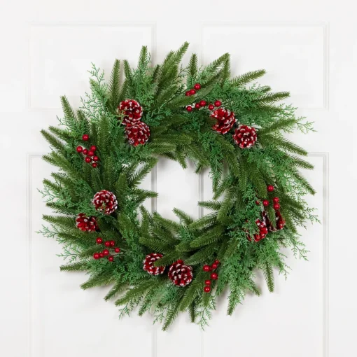 Clearance Real Touch™? Wind River Fir with Glittered Pinecones Artificial Christmas Wreath - 24" - Unlit Unlit