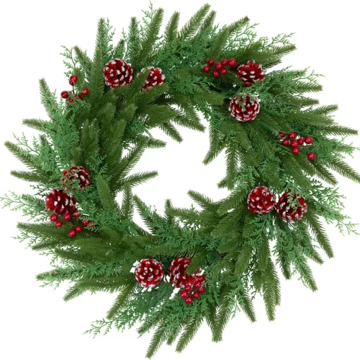 Clearance Real Touch™? Wind River Fir with Glittered Pinecones Artificial Christmas Wreath - 24" - Unlit Unlit