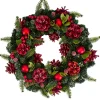 Sale Red Pine Cones and Ornaments Christmas Wreath, 13" - Unlit Pre Decorated
