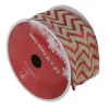 Red and Beige Chevron Wired Christmas Craft Ribbon 2.5" x 10 Yards Ribbons & Bows