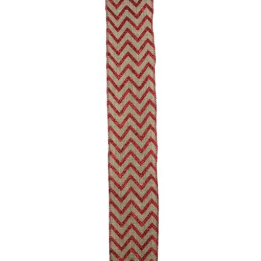 Red and Beige Chevron Wired Christmas Craft Ribbon 2.5" x 10 Yards Ribbons & Bows