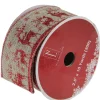 Sale Red and Beige Reindeer Burlap Wired Christmas Craft Ribbon 2.5" x 10 Yards Ribbons & Bows
