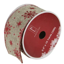 Red and Beige Snowflake Wired Christmas Craft Ribbon 2.5" x 10 Yards Ribbons & Bows