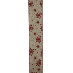 Red and Beige Snowflake Wired Christmas Craft Ribbon 2.5" x 10 Yards Ribbons & Bows
