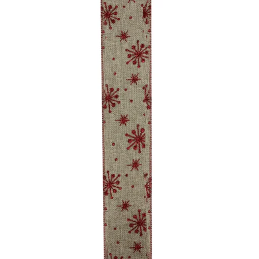 Red and Beige Snowflake Wired Christmas Craft Ribbon 2.5" x 10 Yards Ribbons & Bows