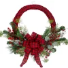 Discount Red and Black Buffalo Plaid and Berry Artificial Christmas Wreath - 24-Inch, Unlit Pre Decorated