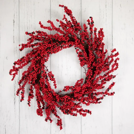 Sale Red and Burgundy Berry Artificial Christmas Wreath, 22-Inch Unlit Unlit
