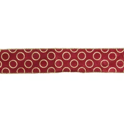 Red and Gold Circle Wired Christmas Craft Ribbon 2.5" x 16 Yards Ribbons & Bows