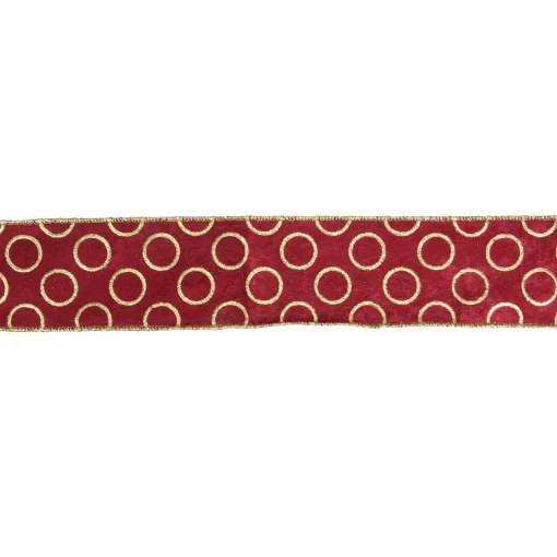 Red and Gold Circle Wired Christmas Craft Ribbon 2.5" x 16 Yards Ribbons & Bows