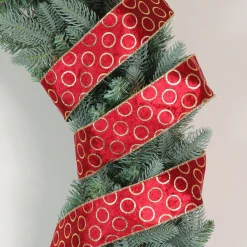 Red and Gold Circle Wired Christmas Craft Ribbon 2.5" x 16 Yards Ribbons & Bows