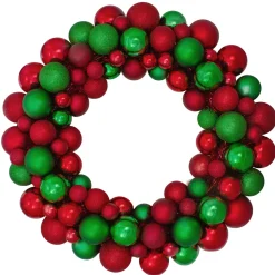 Clearance Red and Green 3-Finish Shatterproof Ball Christmas Wreath - 24-Inch, Unlit Pre Decorated