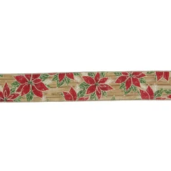 Outlet Red and Green Poinsettia Christmas Wired Craft Ribbon 2.5" x 16 Yards Ribbons & Bows