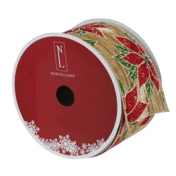 Outlet Red and Green Poinsettia Christmas Wired Craft Ribbon 2.5
