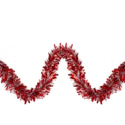 Hot Red and Silver Wide Cut Christmas Tinsel Garland - 12 feet, Unlit Colorful