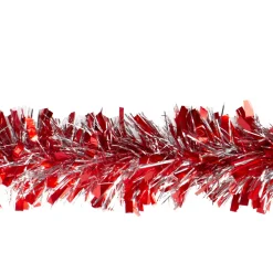 Hot Red and Silver Wide Cut Christmas Tinsel Garland - 12 feet, Unlit Colorful