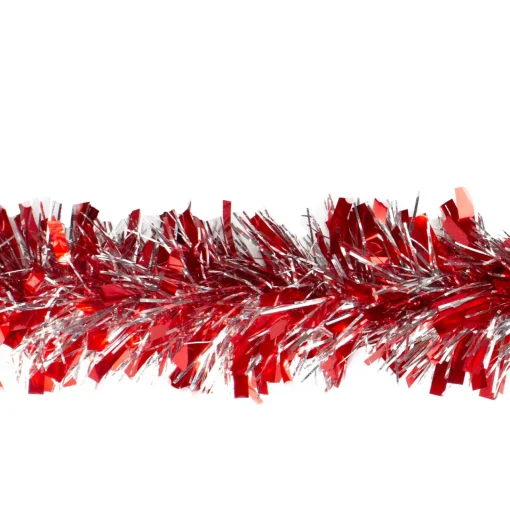 Hot Red and Silver Wide Cut Christmas Tinsel Garland - 12 feet, Unlit Colorful