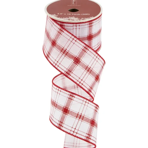 Best Red and White Plaid Wired Craft Christmas Ribbon 2.5" x 10 Yards Ribbons & Bows