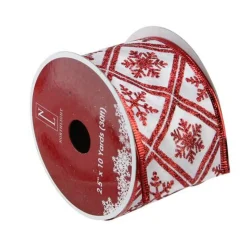 Outlet Red and White Snowflake Christmas Wired Craft Ribbon 2.5" x 10 Yards Ribbons & Bows