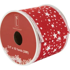 Outlet Red and White Stars Wired Craft Christmas Ribbon 2.5" x 10 Yards Ribbons & Bows