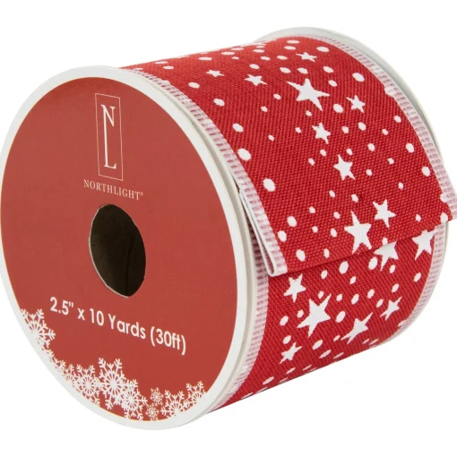 Outlet Red and White Stars Wired Craft Christmas Ribbon 2.5" x 10 Yards Ribbons & Bows