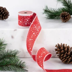 Outlet Red and White Stars Wired Craft Christmas Ribbon 2.5" x 10 Yards Ribbons & Bows
