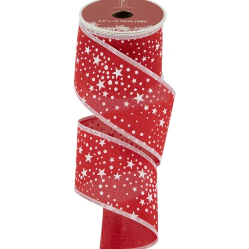 Outlet Red and White Stars Wired Craft Christmas Ribbon 2.5" x 10 Yards Ribbons & Bows