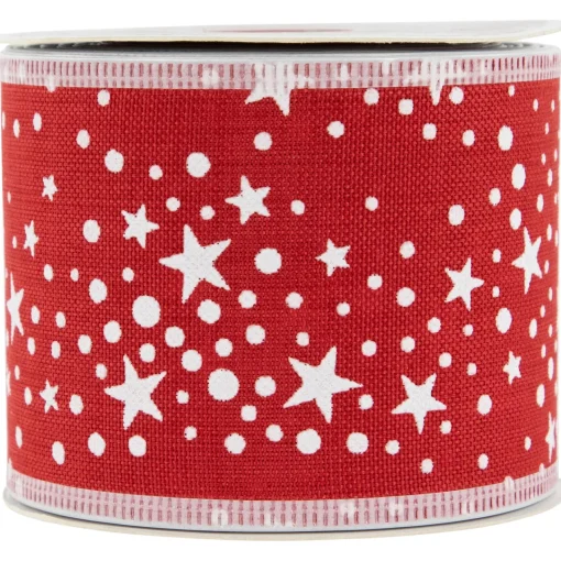 Outlet Red and White Stars Wired Craft Christmas Ribbon 2.5" x 10 Yards Ribbons & Bows